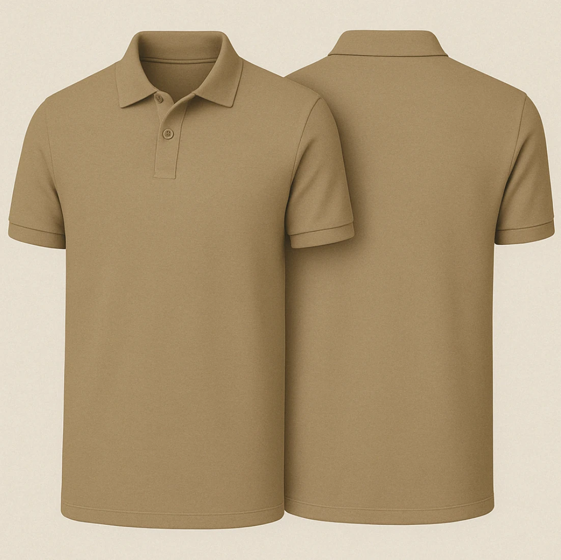 Beiges Polohemd auf weißen Hintergrund
